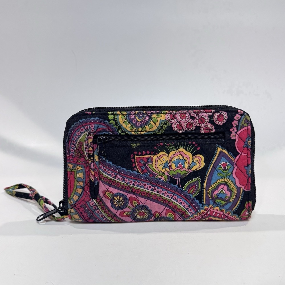 Vera Bradley Wristlet Wallet Quilted Black w Multi Color Paisley Symphony in Hue - Picture 2 of 10